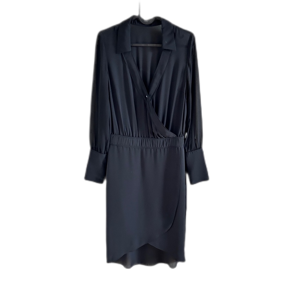Sisley Women’s Black Midi Shirtdress Size S Lined skirt Long Sleeve Italy